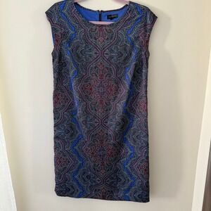 The Limited Tall Small Blue Paisley Medallion Sleeveless Sheath Dress‎ Zip Back